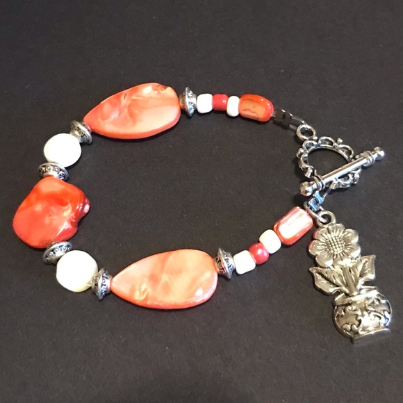 New Handmade Child’s Jewelry Set- Necklace, Bracelet & Earrings, Coral / Ivory - Picture 4 of 7
